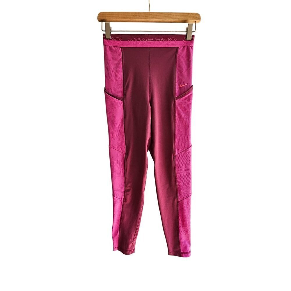 Nike Pro Womens Berry Pink Side Pocket High Rise 7/8 Leggings Tights S